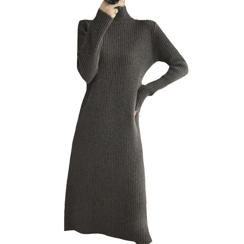 Robe tricot élégant pour femmes avec col haut et design côtelé fin Chic und Stil