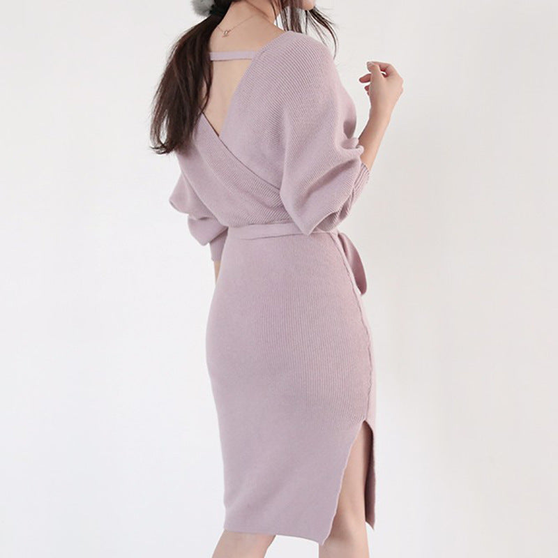 Robe en tricot pour femmes avec effet drapé et ceinture à boutons Chic und Stil