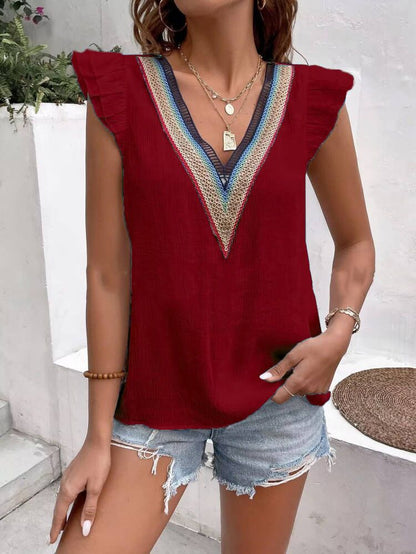 Chemisier brodé à col en V pour femmes avec des manches à volants Chic und Stil