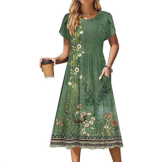Robe midi pour femmes avec col rond et poches pratiques Chic und Stil