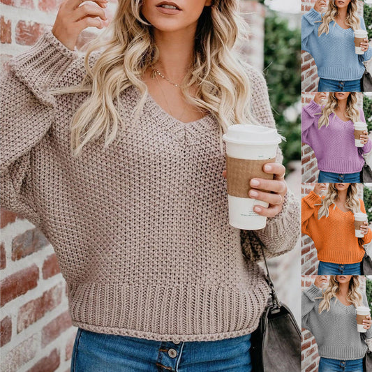 Pull en grosse maille pour femmes avec décolleté en V et coupe décontractée Chic und Stil