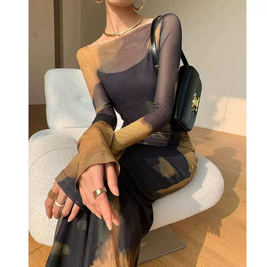 Robe de fête à manches longues transparente pour femmes Chic und Stil