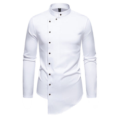 Chemise à manches longues pour hommes avec col montant moderne et patte de boutonnage créative Chic und Stil