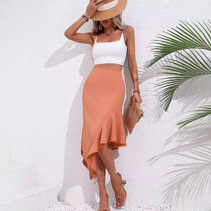 Jupe maxi asymétrique pour femmes avec volants élégants et taille haute Chic und Stil