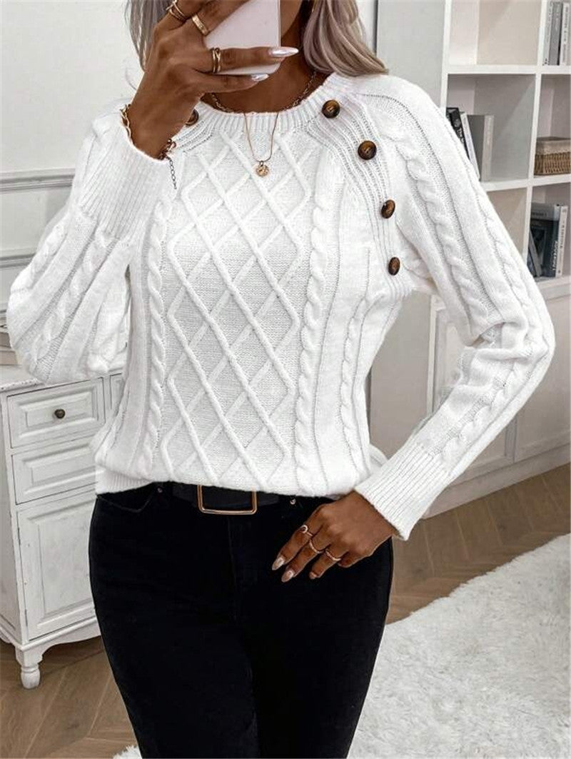 Pull en maille pour femmes avec un motif de losanges texturé et des boutons décoratifs Chic und Stil