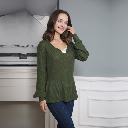 Pull en grosse maille pour femmes avec décolleté en V profond et coupe décontractée Chic und Stil