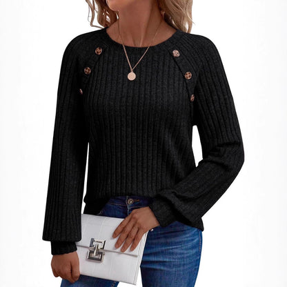 Pull-over en tricot pour femmes avec des boutons décoratifs et un motif côtelé moderne Chic und Stil
