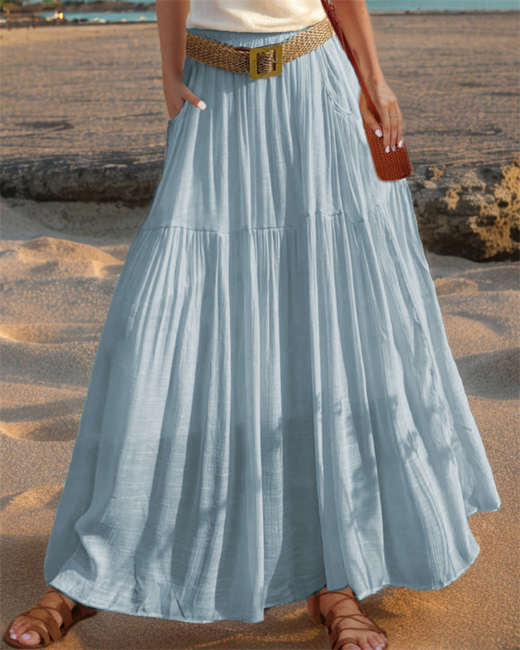 Maxi flared skirt for women with elegant pleated draping and practical pockets Chic und Stil