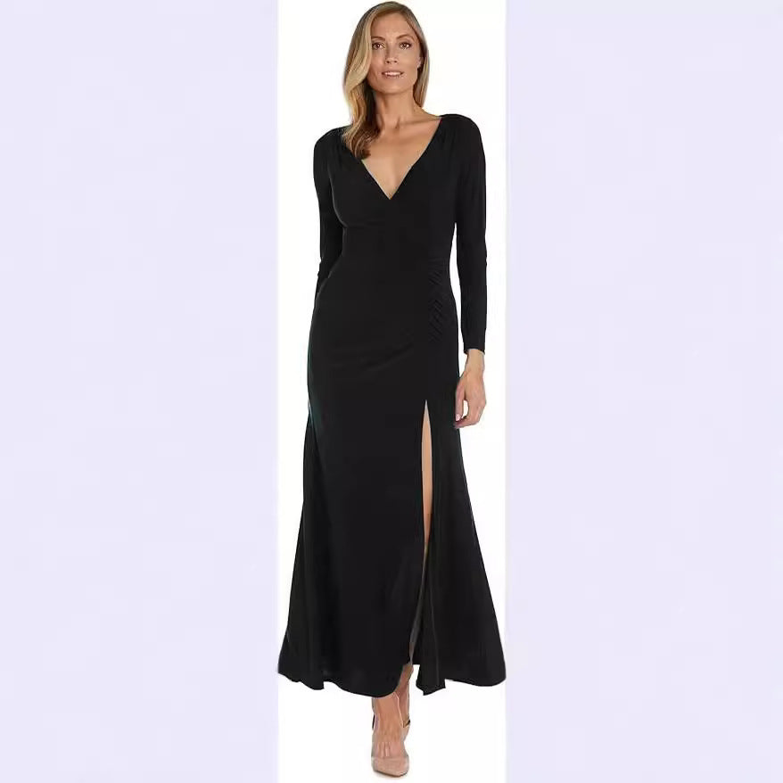 Robe maxi élégante pour femmes avec décolleté en V profond et fente latérale Chic und Stil