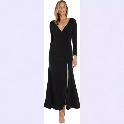 Robe maxi élégante pour femmes avec décolleté en V profond et fente latérale Chic und Stil