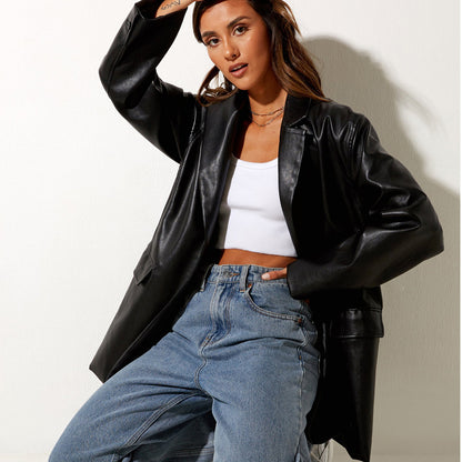 Dames Blazer Oversize en Similicuir Chic und Stil