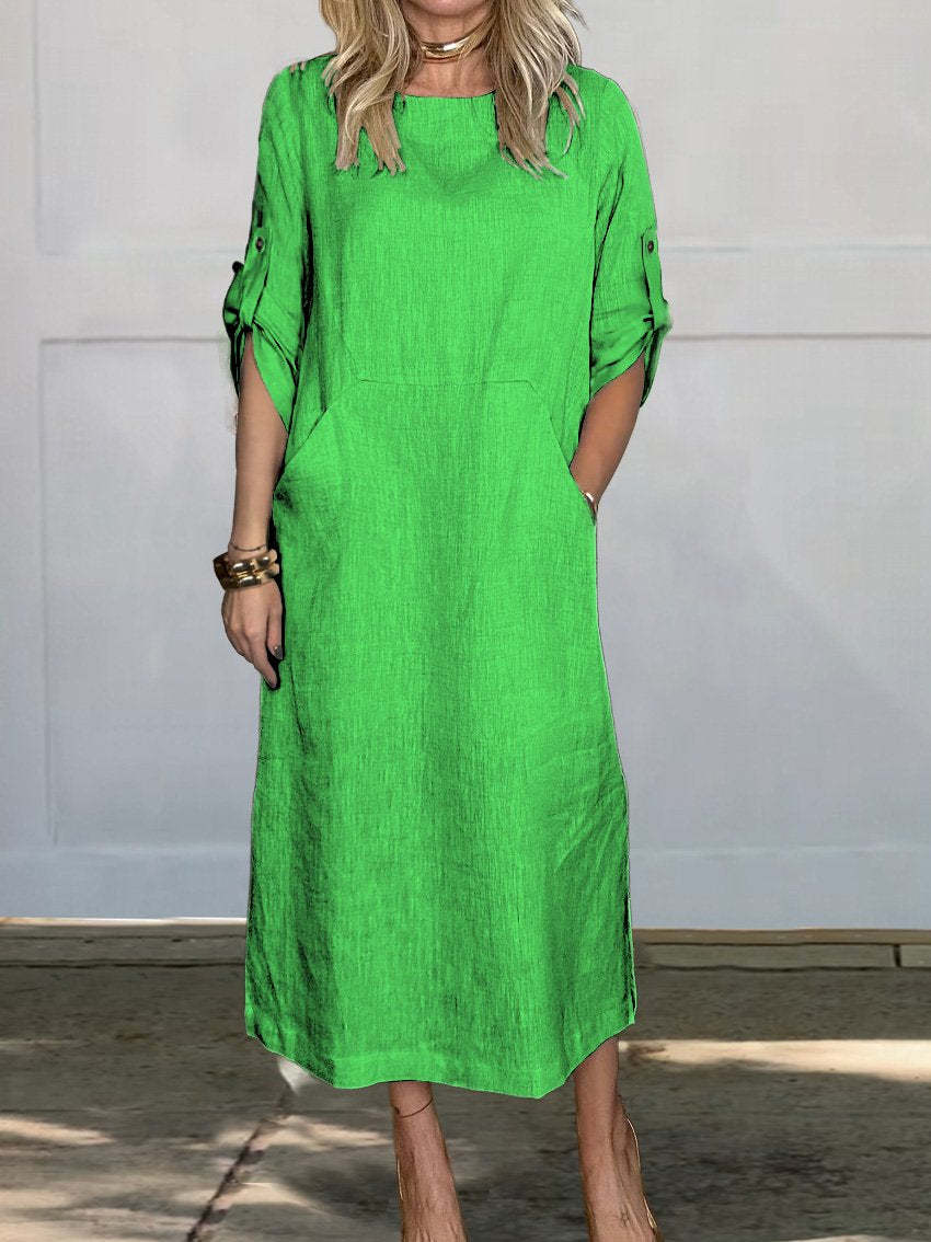 Robe longue décontractée à manches longues pour femmes avec poches pratiques et manches à rouleau Chic und Stil