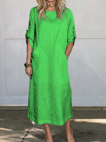 Robe longue décontractée à manches longues pour femmes avec poches pratiques et manches à rouleau Chic und Stil