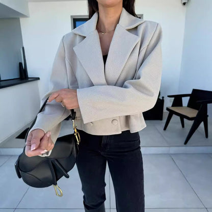 Dames Élégant Blazer Oversize avec double rangée de boutons et tissu texturé Chic und Stil