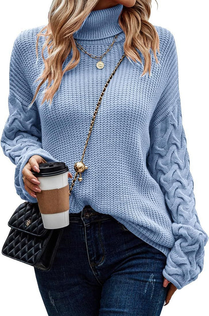 Pull en maille épaisse pour femmes avec un design de tresses moderne et un col haut Chic und Stil