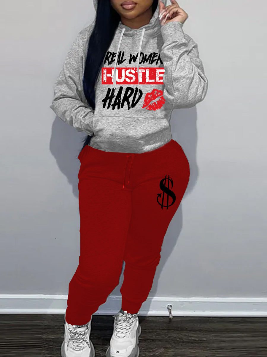 Hoodie and sweatpants set for women with motivational inscription Chic und Stil