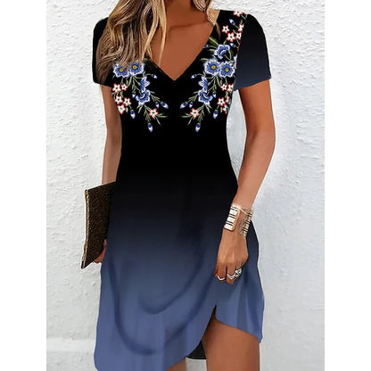 Robe portefeuille pour femmes avec décolleté en V floral et ourlet asymétrique Chic und Stil