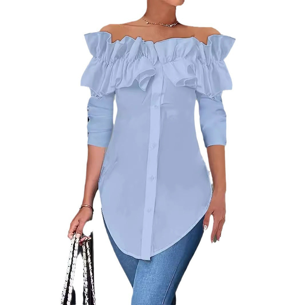 Chemisier femme épaules nues avec volants et patte de boutonnage Chic und Stil