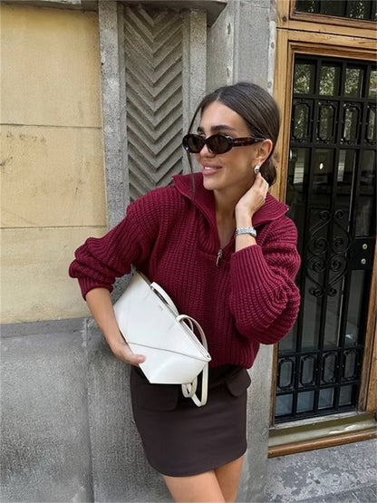 Pull femme en tricot épais avec col montant et fermeture éclair Chic und Stil