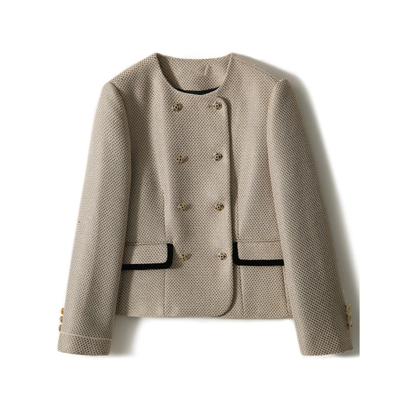 Ensemble de blazer à double boutonnage texturé et de shorts pour femmes Chic und Stil