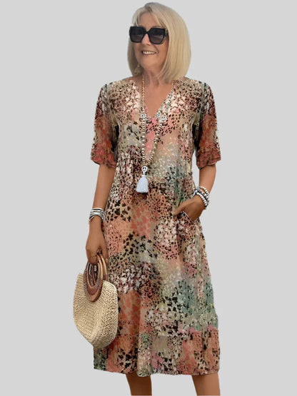 Femme Robe Midi Floral à Décolleté en V Chic und Stil