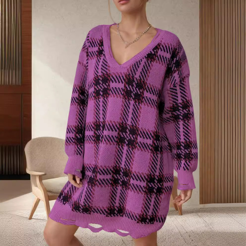 Pull en grosse maille à motif à carreaux pour femmes Chic und Stil