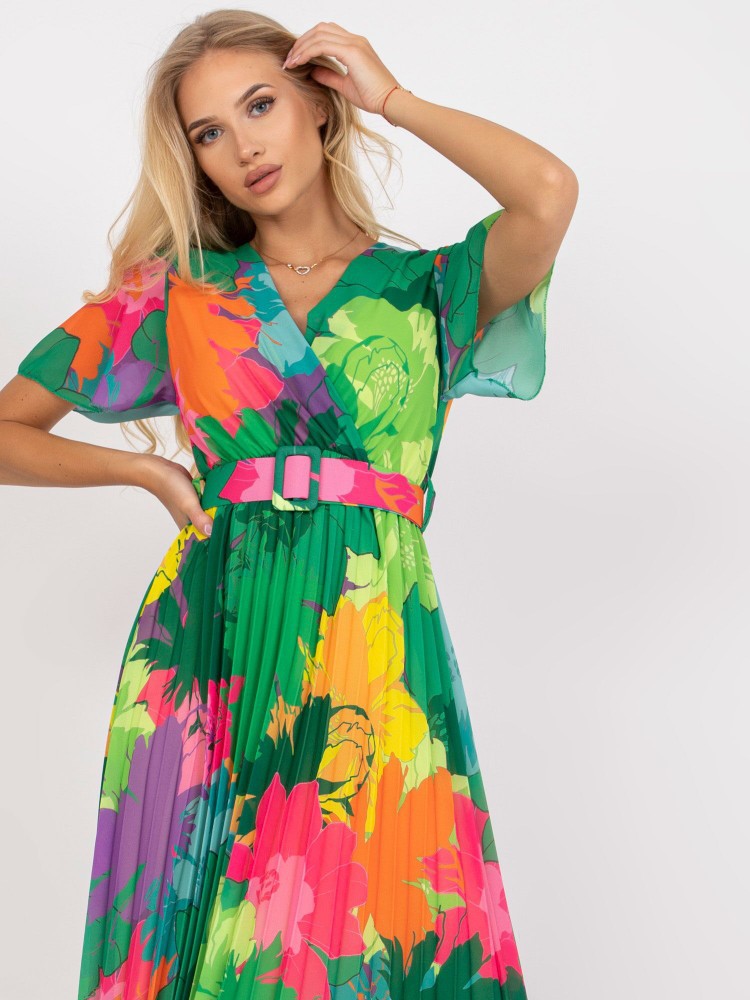 Women's Pleated Floral Maxi Dress with Adjustable Belt Chic and Style