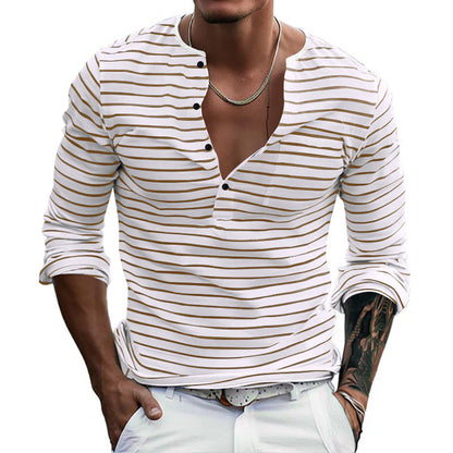 Chemise à manches longues à rayures pour hommes avec patte de boutonnage et décolleté en V Chic und Stil