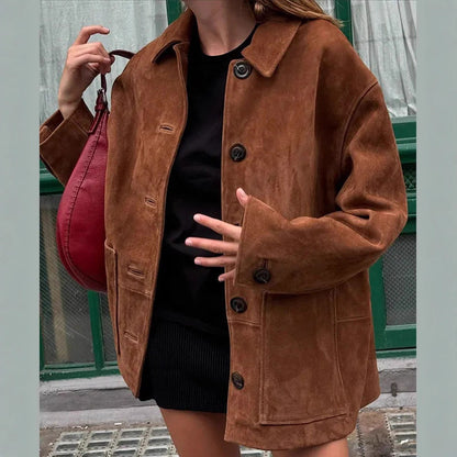 Dame Veste en suédine avec coupe moderne et poches pratiques Chic und Stil
