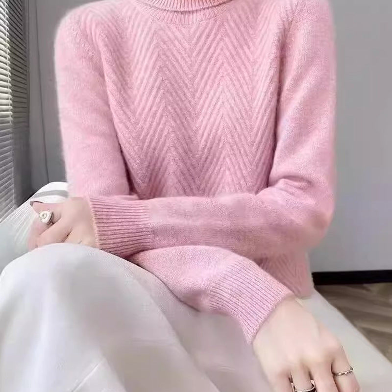 Dames pull élégant en tricot avec col montant et fine structure côtelée Chic und Stil