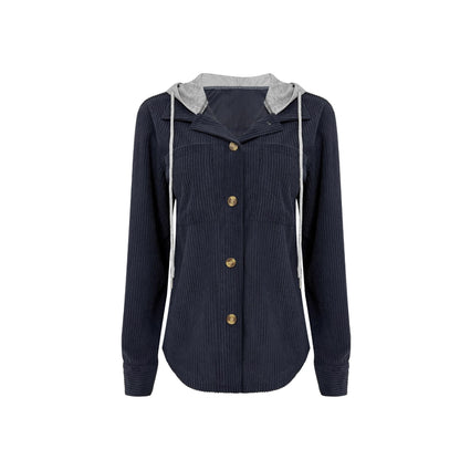Blouse à capuche pour femmes avec tissu texturé et détails de bouton pratiques Chic und Stil