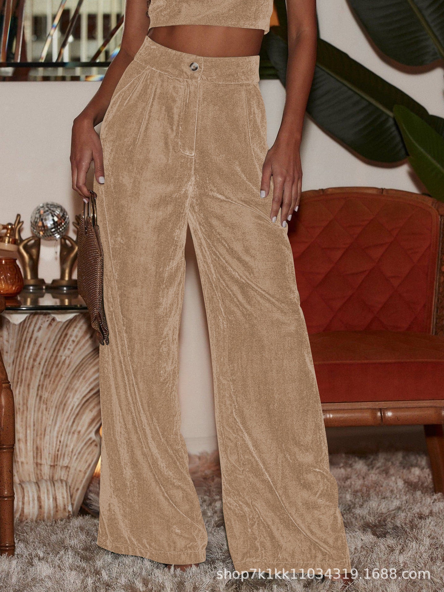 Wide velvet pants for women with side slit Chic and Style