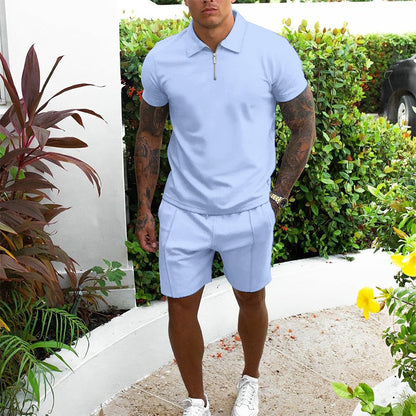 Hommes Freizeit-Zip-Up Polo et Shorts Set Chic und Stil