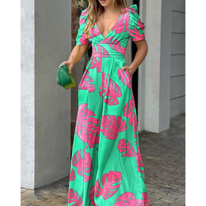 Robe Maxi Imprimée Florale Tropicale Femme Chic und Stil