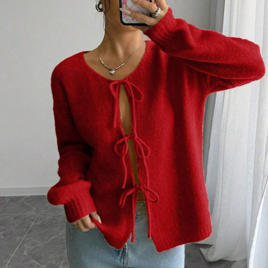 Pull en tricot oversize pour femmes avec détail de lacet décoratif Chic und Stil