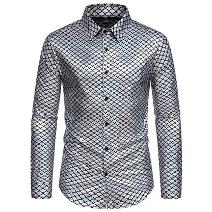 Chemise à manches longues brillantes pour hommes avec design écailles de poisson Chic und Stil