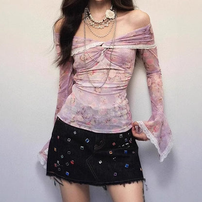Chemisier femme avec design off-shoulder et motifs floraux Chic und Stil