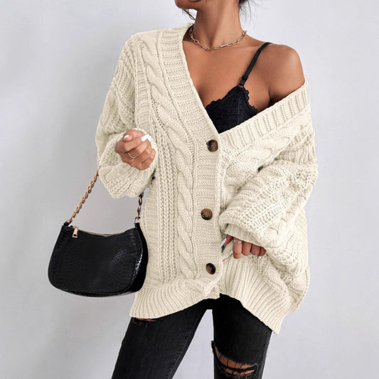 Dames grosse tricot cardigan avec des manches larges et des détails de boutons Chic und Stil