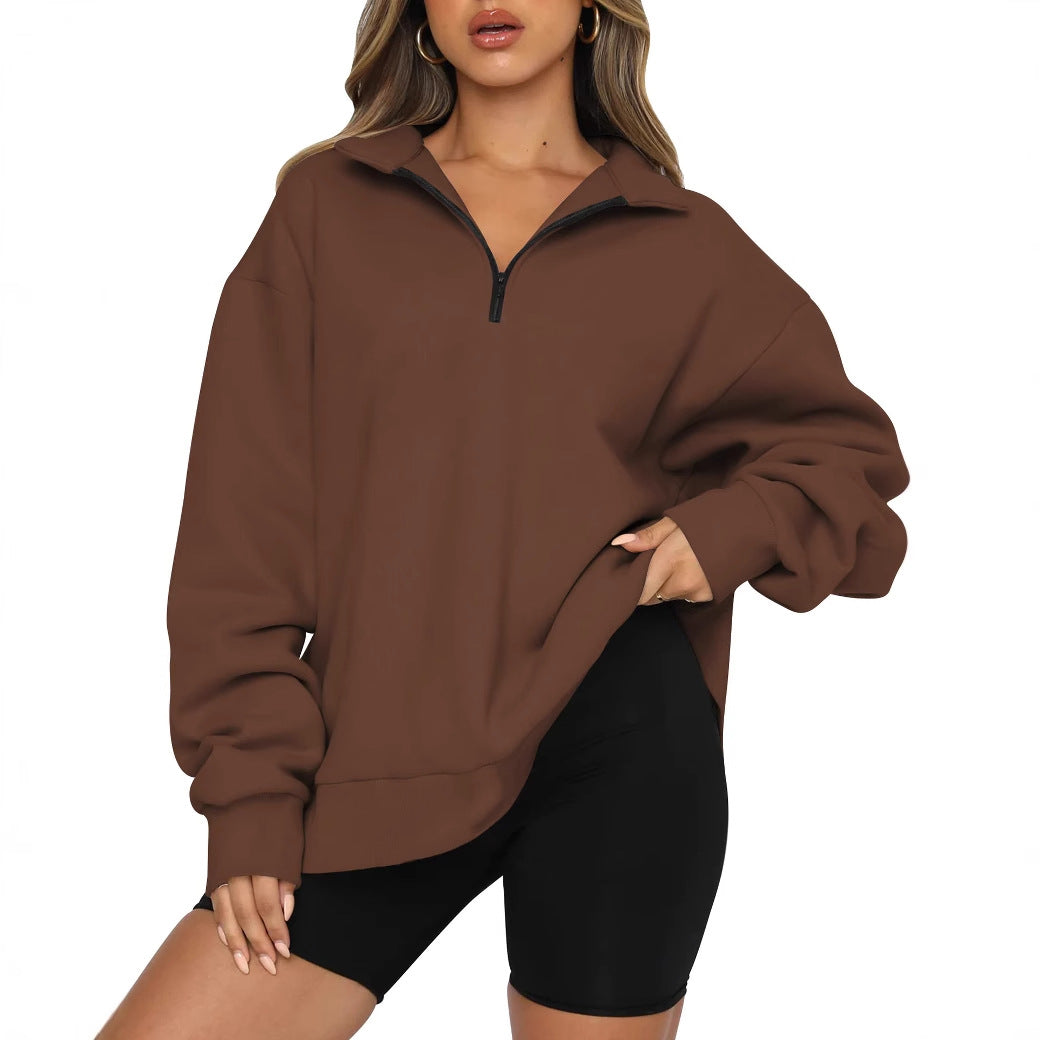Pull décontracté pour femmes avec demi-zip et épaules tombantes Chic und Stil