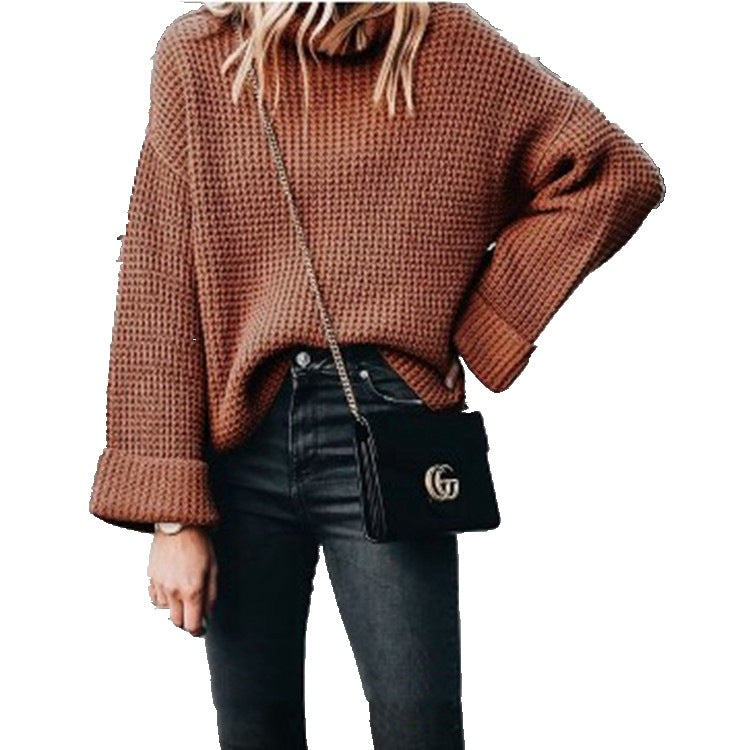 Pull en grosse maille pour femmes avec col haut et coupe ample Chic und Stil