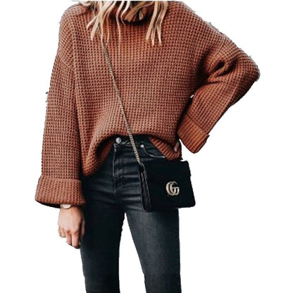 Pull en grosse maille pour femmes avec col haut et coupe ample Chic und Stil