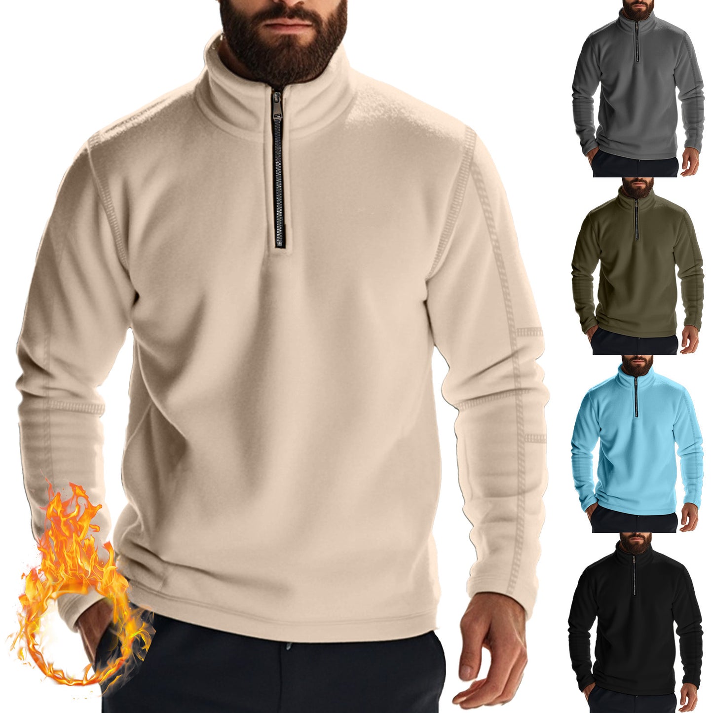 Homme pull en fleece à col haut et ouverture zip pratique Chic und Stil