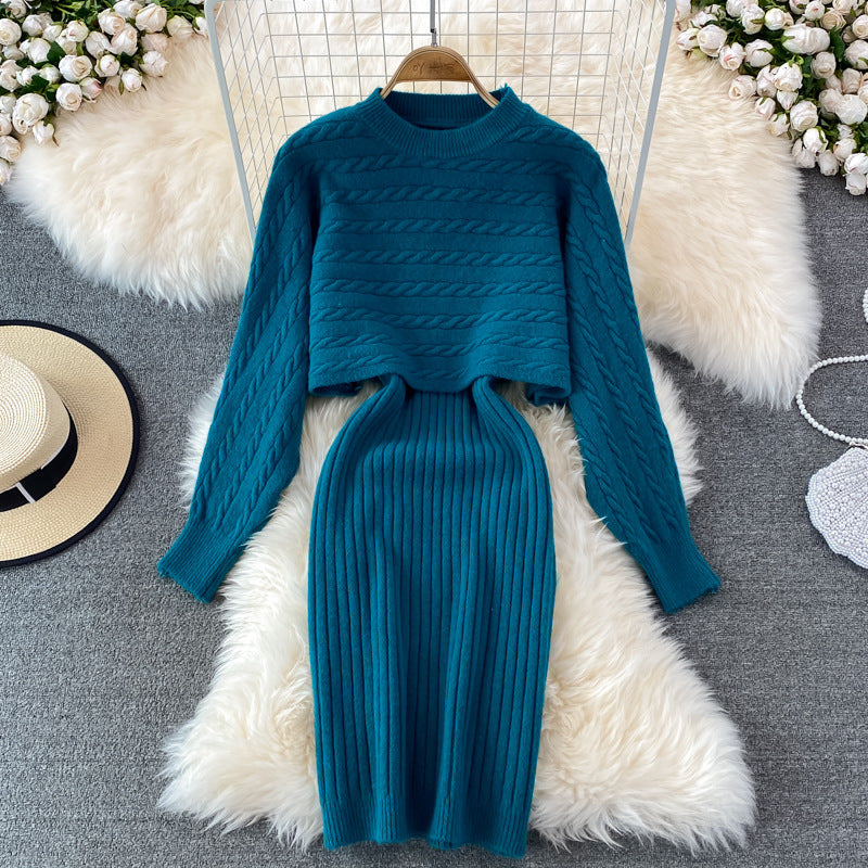 Robe en tricot à tresses pour femmes avec partie pull courte Chic und Stil