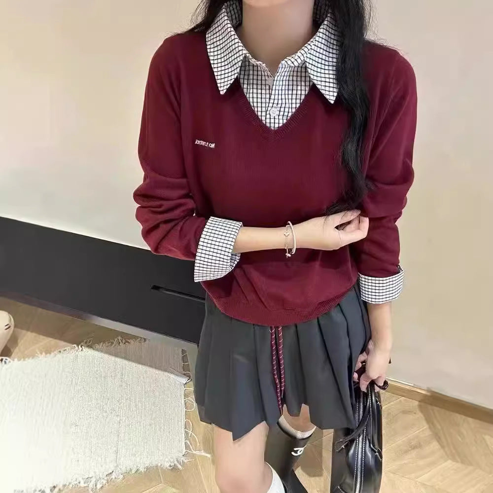 Pull V décontracté pour dames avec col chemise et design original Chic und Stil