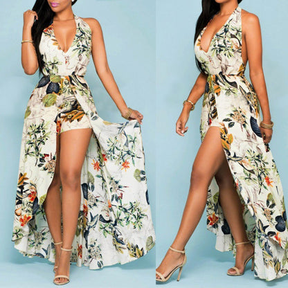 Robe maxi à fente haute imprimé tropical pour femmes Chic und Stil