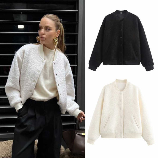 Damen trendige Bomberjacke aus kuscheligem Material Chic und Stil