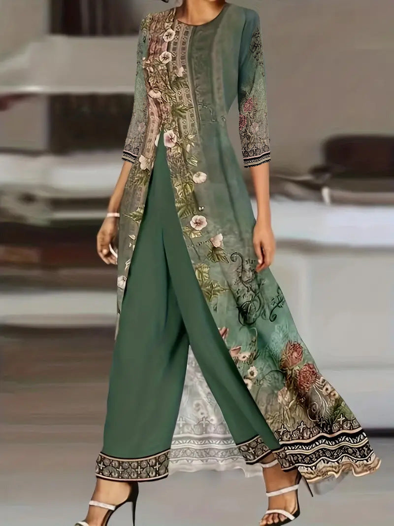 Dames élégant combinaison avec surcouche floral et jambe large Chic und Stil