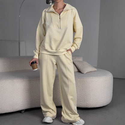 Casual women's set with modern zipper and wide pants Chic and Style