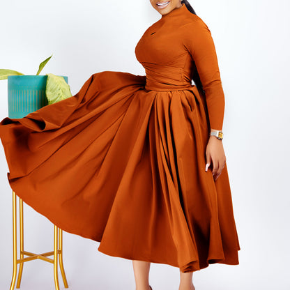 Robe maxi élégante pour femmes avec volants cintrés et manches longues Chic und Stil