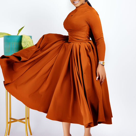 Robe maxi élégante pour femmes avec volants cintrés et manches longues Chic und Stil